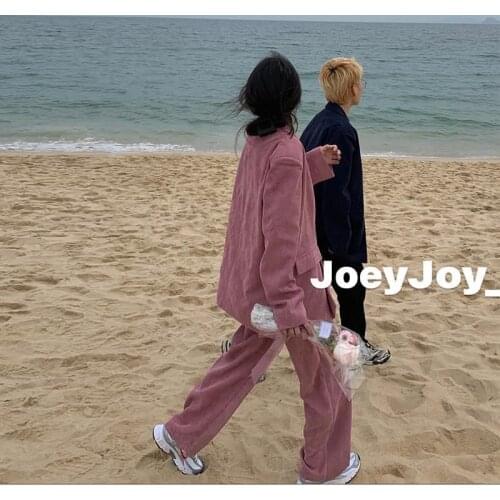 Blazer suit for womens spring autumn Korean corduroy 2021 new casual suit jacket + Straight-leg pants high street unisex sets