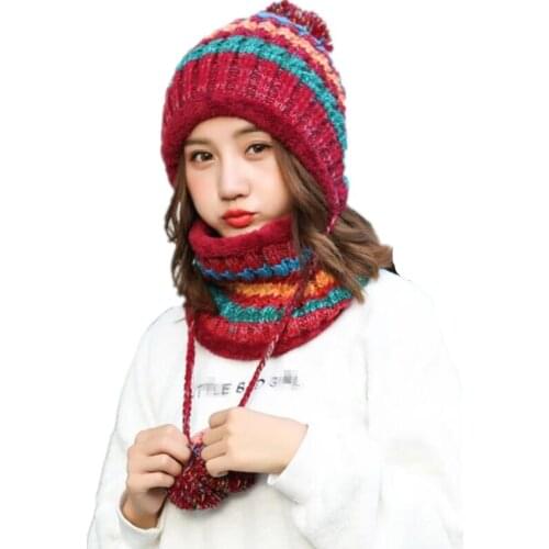 2pcs/set 2017 brand Real Big Fur pom poms ball Knitted Cap hats scarf hat set Winter women Hat Beanie Hat thick female cap