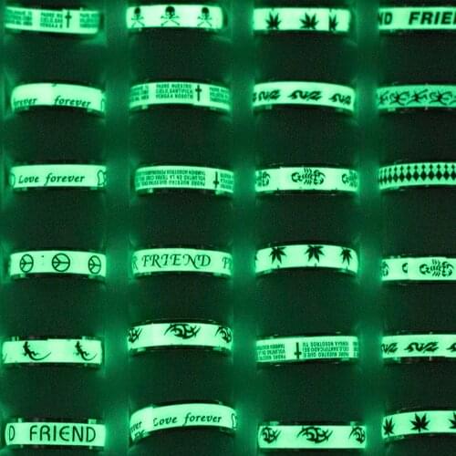 20 Pieces/lot Stainless Steel Luminous Rings Wholesale Mix Pattern Letter Vintage Rings For Women And Men Glow In The Dark