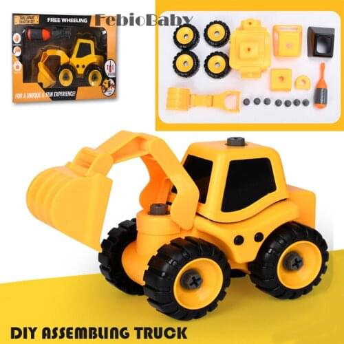 2019 DIY Assembling Engineer Toy Vehicle Building Blocks Children Educational Truck Models Excavator Inertia Toy Car Gift Set