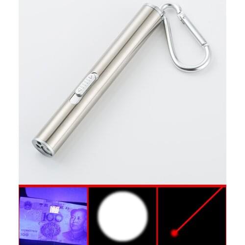 2020 3 in1 395nm Mini Flashlight 10.5*1.3cm Aluminium Alloy USB Rechargeable LED Laser Teach & UV Torch Pen & Flashlight Prese