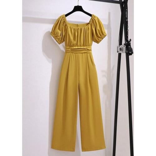 2021 Women Jumpsuit Romper Short Sleeve Square Neck Casual Playsuit Overalls Ladies Wide Leg Loose Black Playsuit Plus Size 5XL