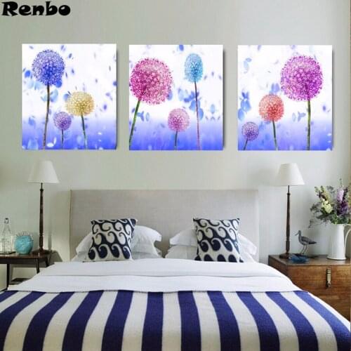 Full 3D DIY Diamond Painting Colorful dandelion Cross Stitch kit Diamond Mosaic Wedding Decorative gift Diamond embroidery 3pcs