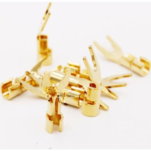 8pcs Hifi audio 24K gold plated U-Plug Y Spade for Speaker cable