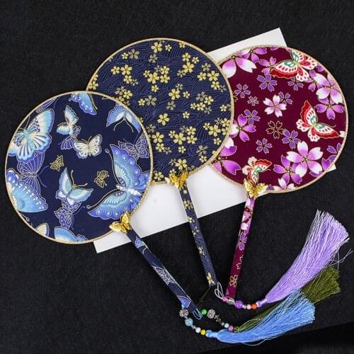 Antique Palace Fan with Log Color Handle Decorative Fan Household daily necessities Outdoor dance personality round fan