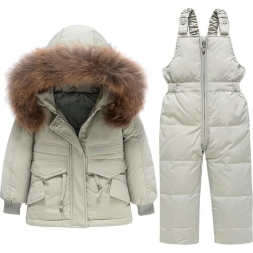 2021 -20 Degree Children Down Clothing Sets Kid Winter Jacket Toddler Girls Thicken Warm Overalls 1-4 Years Baby Boys Outerwear