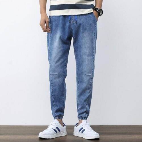 Spring Summer Mens Jeans Cotton Denim Hip Hop Slack Bottom Joggers Streetwear Skinny Blue Pants Hombre Harem Trousers Men M-4XL