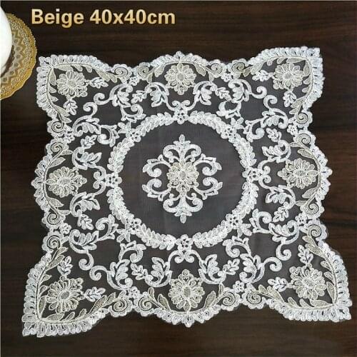 European Style Lace Embroidery Square 40cm Exquisite Placemat Coffee Cup Mat Beverage Fruit Snack Banquet Party Cloth Coaster
