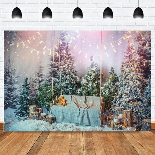 Christmas Backdrop Christmas Tree Glitter Bear Background Winter Snowflake Newborn Portrait Backdrop for Photo Studio Props