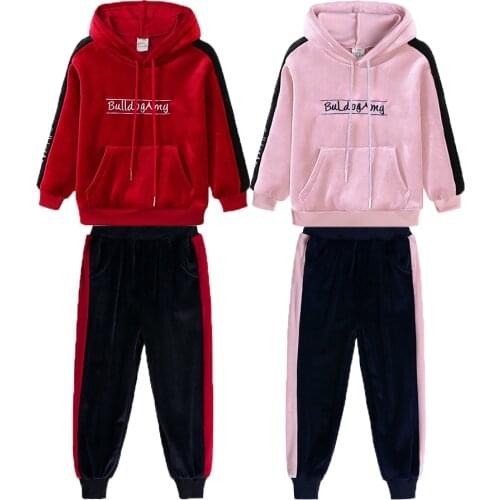 Spring Girls Clothing Set Letter Cotton Velvet Hoodies + Pants 2 Pcs Baby Kids Sweatshirt Children New Years Birthday Present