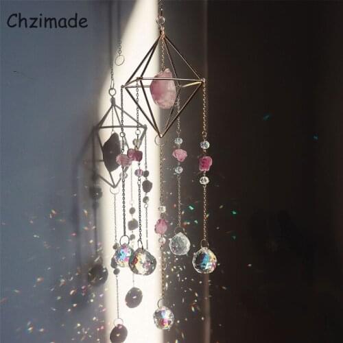 Chzimade Colorful Crystal Wind Chimes Ornaments Star Moon Pendant Colored Bead Pendant Light Catching Home Decor