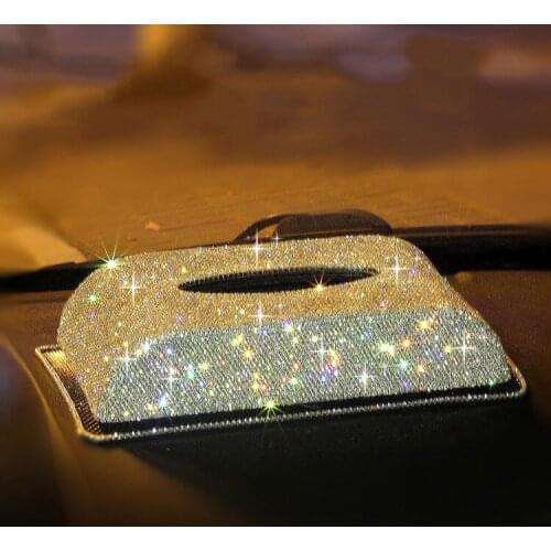 Crystals Inlaid Diamond Shining PU Leather Large Tissue Box Car Silk Paper Box Napkin Towel Holder For Home Office Storage Box