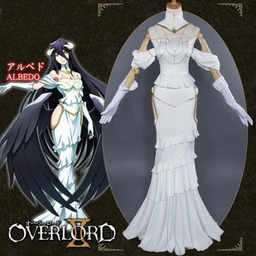 Hot New Anime Overlord Albedo Cosplay women Princess Costumes White dress Sexy Queen Dresses Sets Wine red female wig long hair