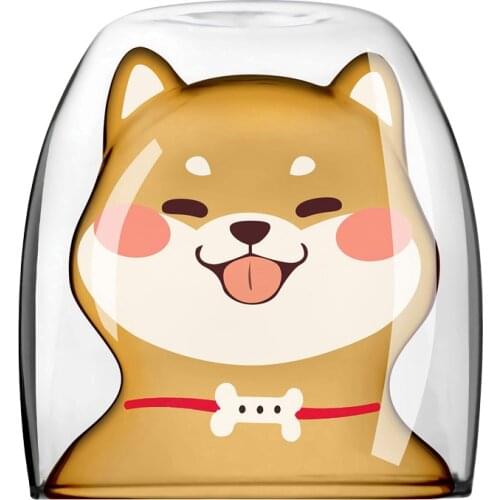 220ml cute Shiba Inu milk breakfast cup Double glass coffee mug Children cartoon juice breakfast cup dogs cups and mugs