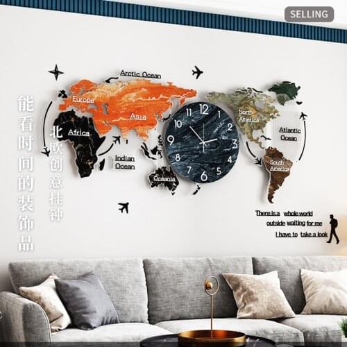Nordic Wall Clocks World Map Clocks Wall Home Decor Luxury Silent Watches Modern Living Room Decorative Zegar Scienny Gift