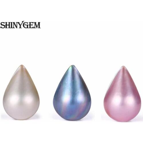ShinyGem 9*13/12*17mm Water Drop Natural Mabe Pearl Cabochon Aurora Blue/Pink/White Natural Glossy Pearl Bead For Jewelry Making