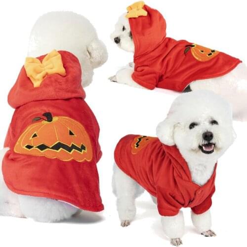 Pet Dog Cat New Clothes Halloween Theme Puppy Cat Pumpkin Clothes Fashion Warm Autumn and Winter Small Dog Cat Two-legged Coat