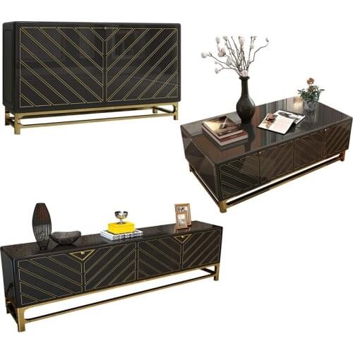 TV Stand Living Room monitor stand mueble stalinite stainless steel designer tv table + Coffee centro Table +dining side cabinet