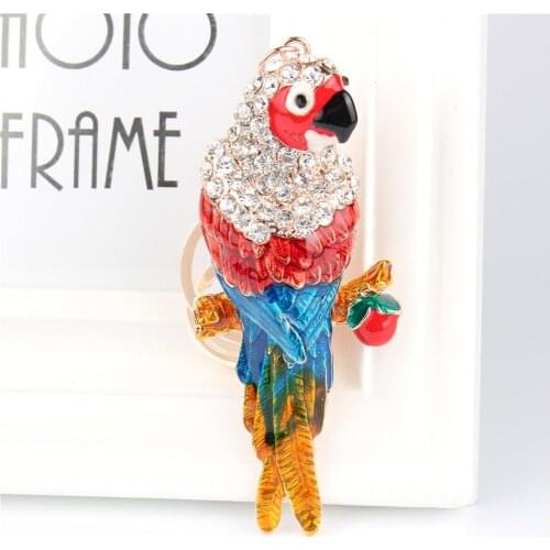 Parrot Bird Pendant Charm Rhinestone Crystal Purse Bag Keyring Key Chain Accessories Wedding Party Gift