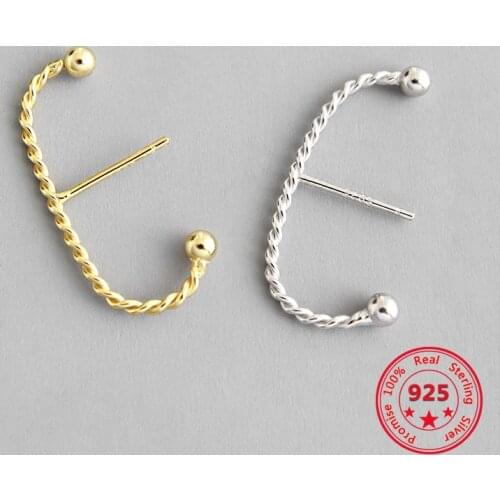 Pure S925 Sterling Silver Fine Stud Earrings Temperament Wild Twist C-type Eardrops Simple Fashion Retro Earrings Women Jewelry