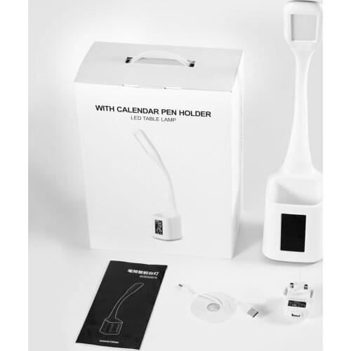 Folding Dimmable Pen Holder LED Table Lamp Smart Lamp With Calendar Display Touch Button Natural Light