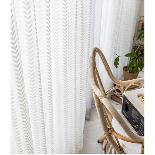 Modern Tulle Curtain For Livingroom Fine knitted Fabric Sheer Voile Curtain For Bedroom Leaf Pattern Window Screen For Kitchen