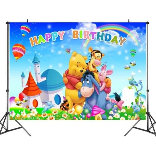Winnie The Pooh Theme Backdrops Vinyl Cloth Photography Background Childrens Birthday Party Wall Decorations Supplies