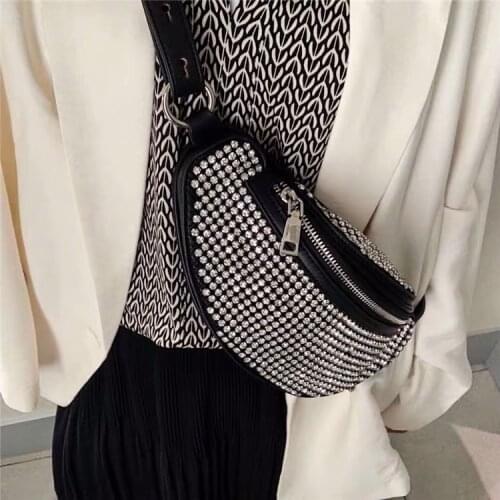 Good Quality Fashion Design Pu Bling Rhinestone Chest Bag Luxury Chains Crossbody Bag Shoulder Bag Top Quality