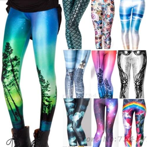 New 4XL Top Quality Women Galaxy Adventure Time Rainbow Cloud Black Green Mermaid Printed Leggings Black Milk Leggins Summer