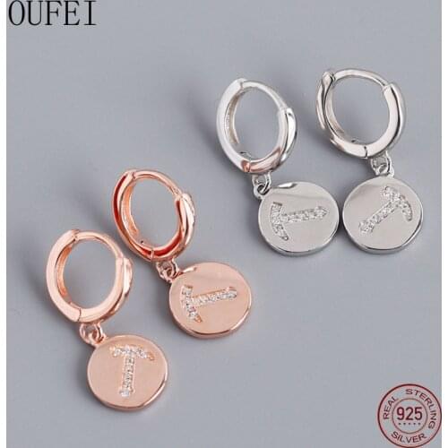 OUFEI Rose Gold Earrings For Women Letter T Rhinestones 925 Sterling Silver Drop Earrings Minimalist Charm Earrings Jewelry
