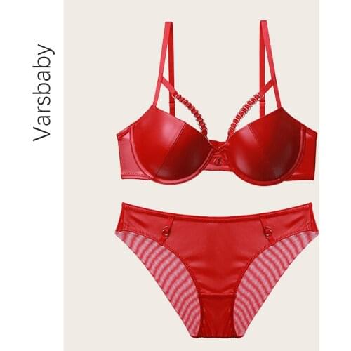 Women faux smooth leather gather lingerie goth sexy thick padded costumes sets underwear-black bra+ panties