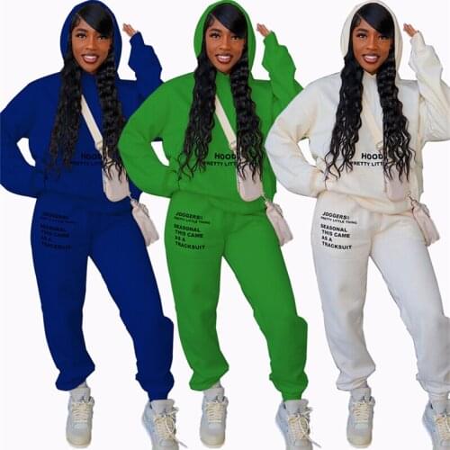 Letter Print Hoodies Tracksuit Women Two Piece Set Autumn Winter Clothing Hooded Sweatshirt and Pants Suits Casual Womens Sets