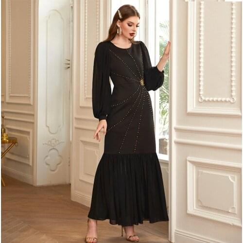 2021 Bangladesh Muslim long dress Women Dubai Boubou Woman Jalabiya Turkish Dresses Diamond Gown Islam black color