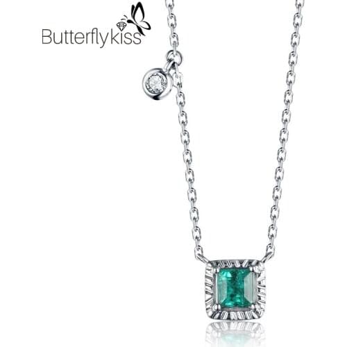 BK 18k White Gold Pendant Necklaces For Women Genuine Gold 585 Natural Emerald Gemstones With Diamond Wedding Party Jewelry