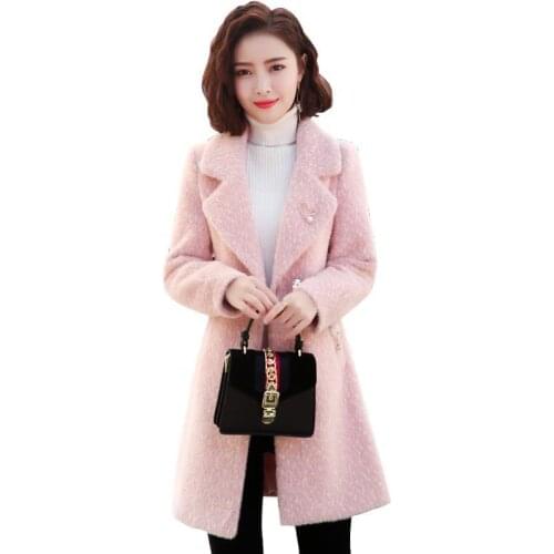 2021 New Winter Women Woolen Cloth Coat Female Mid Long Thicken Lmitation Mink Velvet Jacket Plus Size Ladies Woolen Cloth Coats