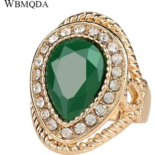 2018 Fashion Wedding Rings For Women Gold Color Green Stone Crystal Ring Indian Jewelry Free Shipping