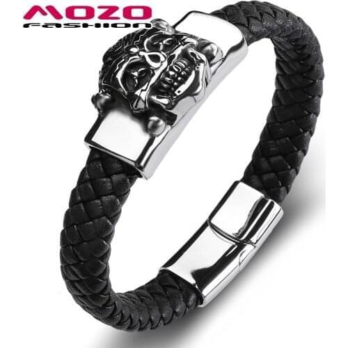 2020 Punk Male Bracelet Genuine Leather Skeleton Stainless Steel Demons Man Animal Beast Skull Jewelry