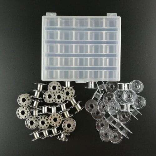 25 Grid Clear Storage Case Box with Metal Sewing Bobbins Sewing Machine Spools for Brother for Singer Sewing Machine