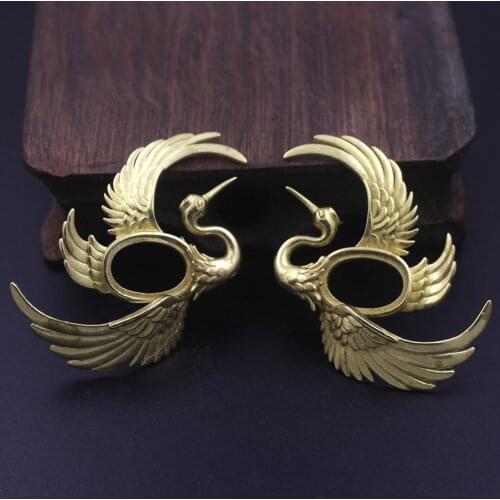 6pair Quality Brass Metal Casted Orinetal Crane Charms Stamping Open Back 13x18mm Cameo Base for DIY Hairpin Jewelry Accessories