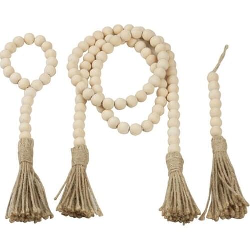 667E 3Pcs Natural Wood Bead Garland Farmhouse Rustic Country Prayer Beads Home Decor