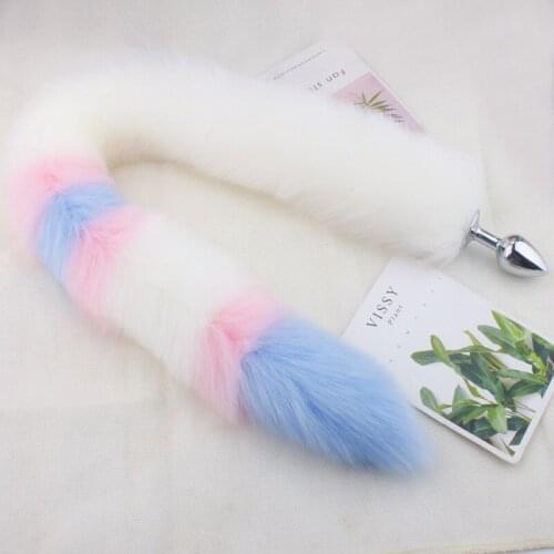 80cm Animal Cosplay Plush Fox Tail with Stainless Steel Metal Head Fetish Fantasy Couple Life Flirting Anal Plug