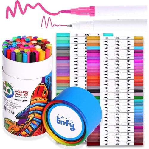 Watercolor Pens Brush Fineliner Felt Tip Pen Fine Brush Dual Tips Colouring Marker Water Based Highlighter Art Supplie Manga