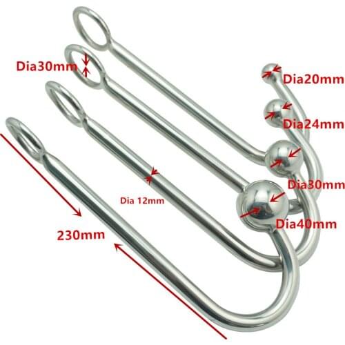 Hot sale stainless steel metal,anal hook with ball hole butt plug dilator prostate massager SM bondage sex toy for man