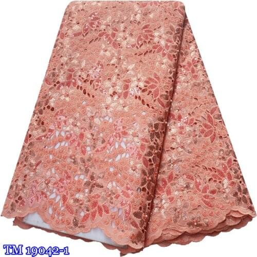 Free shipping 5yards high quality hand cut African organza lace fabric embroidered beaded stone french tulle sequins lace fabric