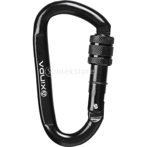 Black 30KN D Ring Carbon Steel Screwgate Locking Carabiner 52 x 98mm for Outdoor Rock Climbing Rescue Rappelling