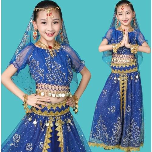 Child Indian Belly Dance Costumes Girls Egyptian Performance Show Party Outfits Bollywood Dance Wear Oriental Halloween Costume