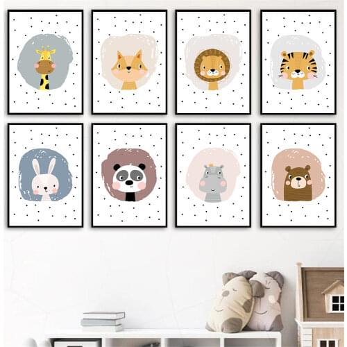 Baby Animal Panda Giraffe Lion Rabbit Bear Posters Prints Nursery Painting Child Wall Art Print Nordic Pictures Kids Room Decor