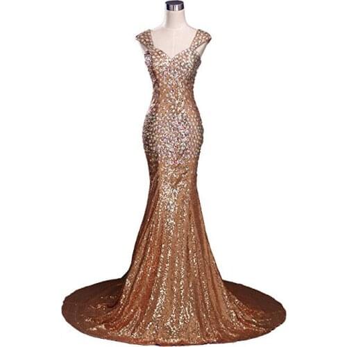 Elegant Mermaid Style Prom Dresses Cap Sleeves Diamonds Top 2019 Long Formal Party Dresses vestidos de formal Sweep Train