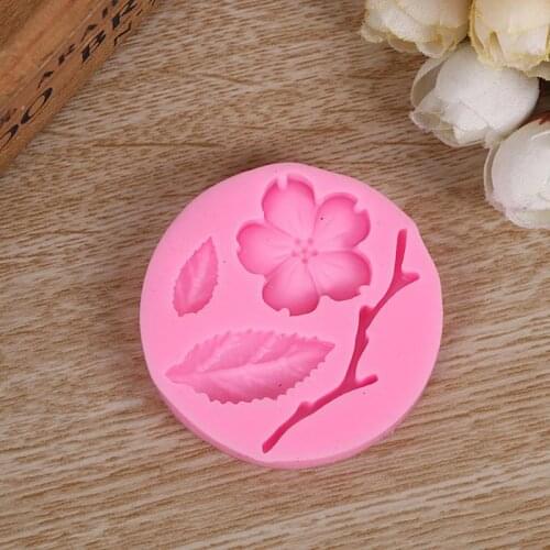 Liquid Silicone Handmade DIY Mold Peach Flower Leaves Branches Shape Fondant Chocolate Cake Jelly Bread Baking Decorative Mold