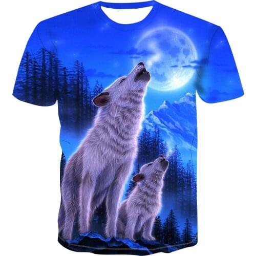 The new Blood Wolf mens and womens round neck T-shirts, 2021 fashion loose short sleeve 3D printed pullover